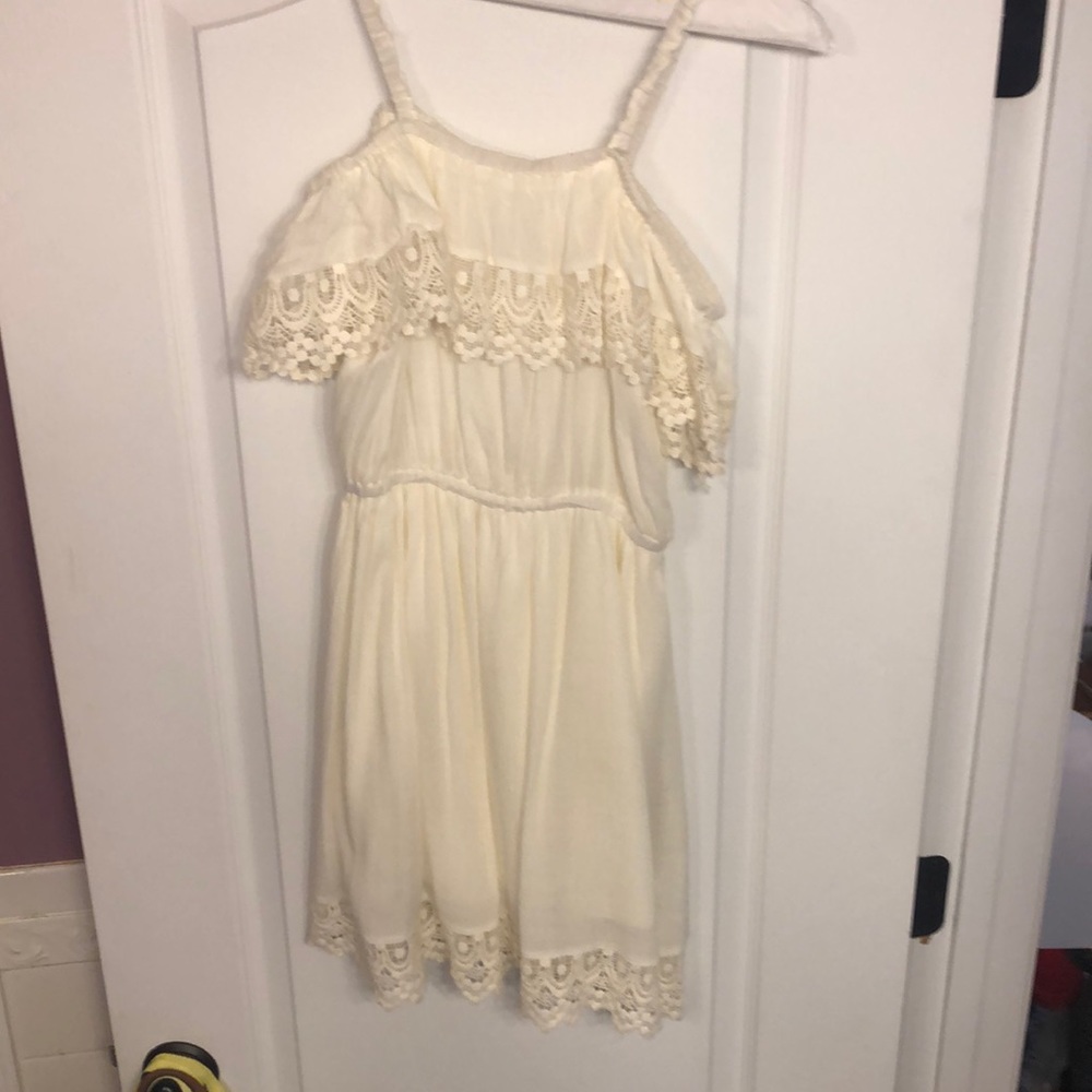 White lace off the shoulder mini dress